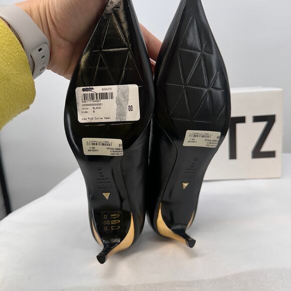 SCHUTZ New in Box Lou Mid Curve Pump Heel Black Leather with Gold Heel // 8 - Picture 7 of 11